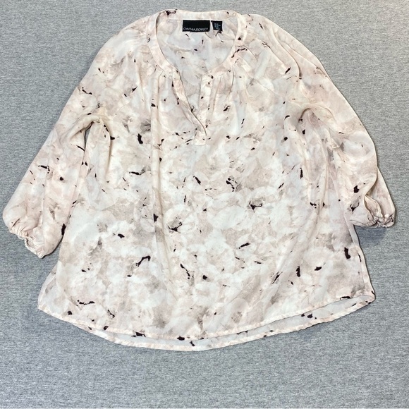 Cynthia Rowley Blouse Women XS Pink Abstract Floral V-Neck Hi Low Hem 3/4 Sleeve - Picture 5 of 11